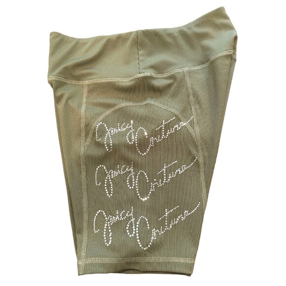 Juicy Couture Ribbed Compression Shorts Olive Green with Bling Logo Women's Smal - Picture 2 of 4